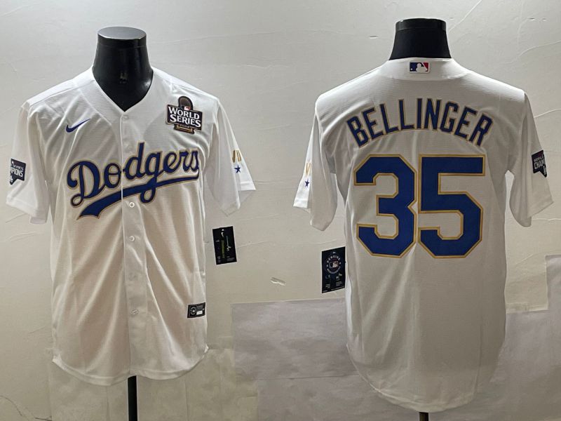 Men Los Angeles Dodgers #35 Bellinger White Gold Game 2025 Nike MLB Jersey style 6->los angeles dodgers->MLB Jersey